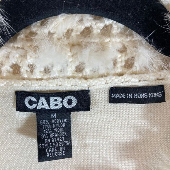 Cabo Cardigan Women's Med Ivory Rabbit Hair Trim Wool Blend Hook & Eye Closure - Picture 2 of 9